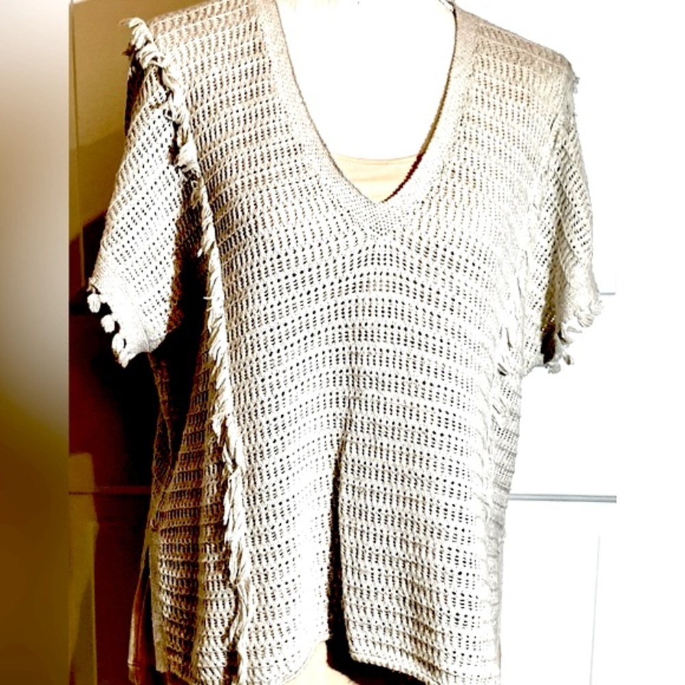 MadeWell Women’s Knit Crochet Tan Pullover Coverup Beige Tan Size Sm